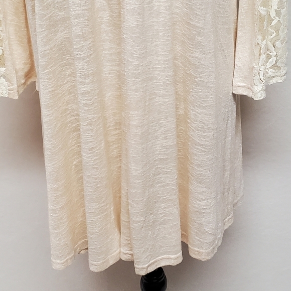 𝅺UMGEE USA Cream Lace Bell Sleeve Keyhole Pleated Bust Boho Midi Dress Small - Picture 9 of 11